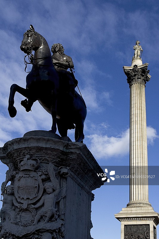 查理一世骑马雕像。纳尔逊的专栏图片素材