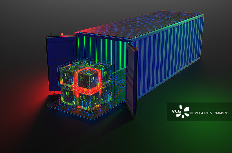 一个容器的特写，里面是一个人工智能的玻璃技术立方体。图片素材