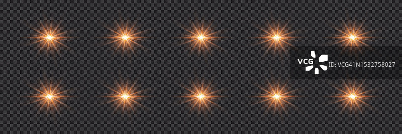 发光的灯光效果，闪光，爆炸和星星。图片素材