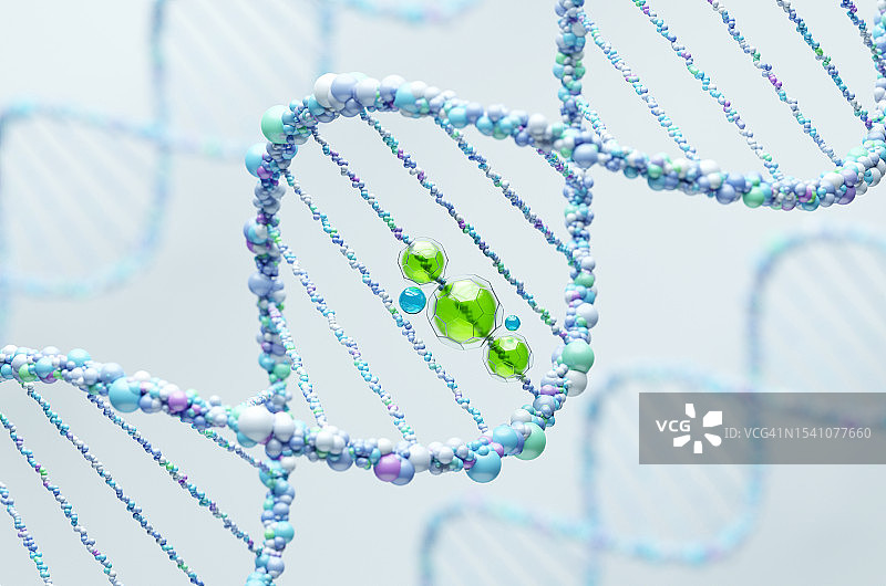 白色背景上的转基因DNA分子特写图片素材