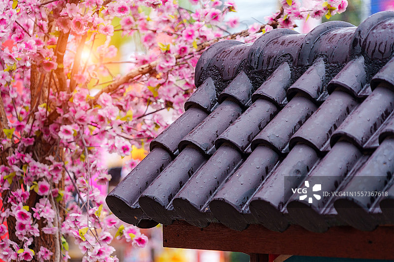 日本的樱花屋顶。图片素材