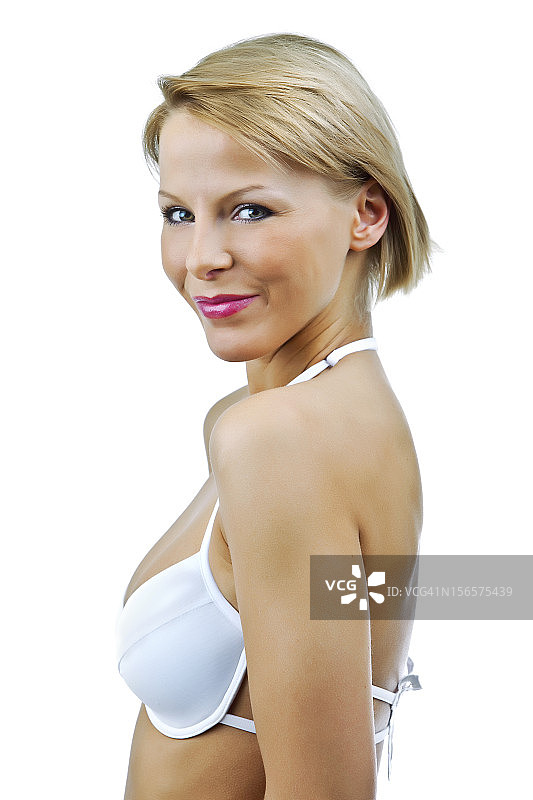年轻开朗的女性，穿着胸罩图片素材