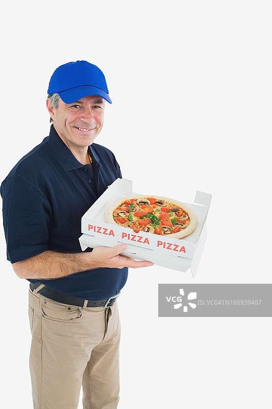 快乐的披萨外卖员图片素材