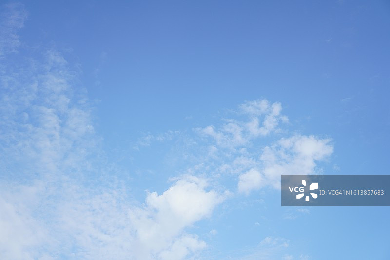 蓝天白云的自然背景，在白色背景上书写四帧文字的复制空间图片素材