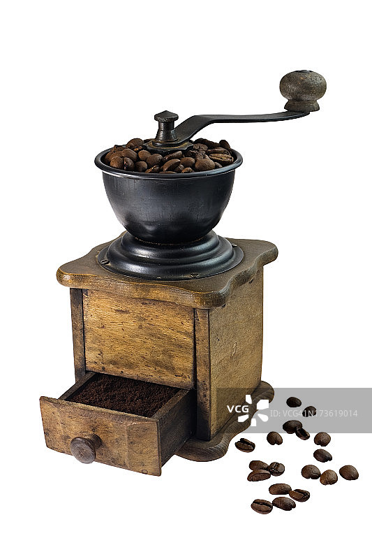 咖啡研磨机和新鲜的咖啡豆图片素材