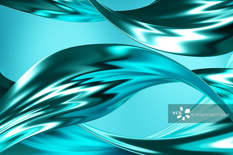 光泽的金属蓝色，绿松石波浪背景。抽象的溅层三维图案，构图。设计元素。图片素材