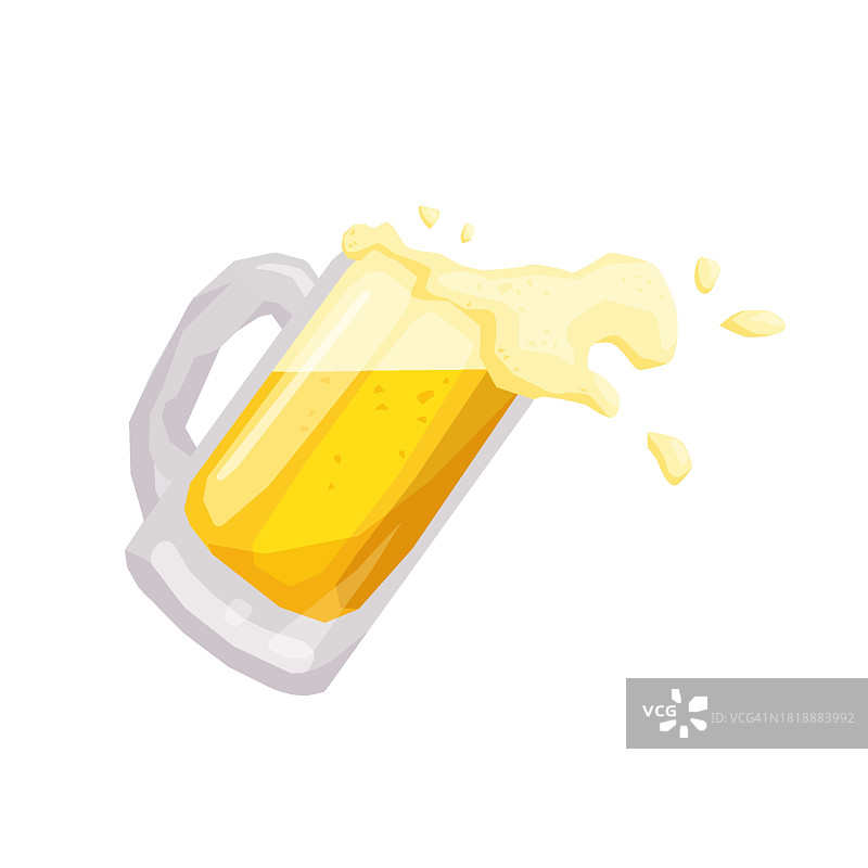 倾斜的淡啤酒杯，在白色上有飞溅的泡沫。矢量插图明信片贺卡，横幅，广告，菜单，文章图片素材