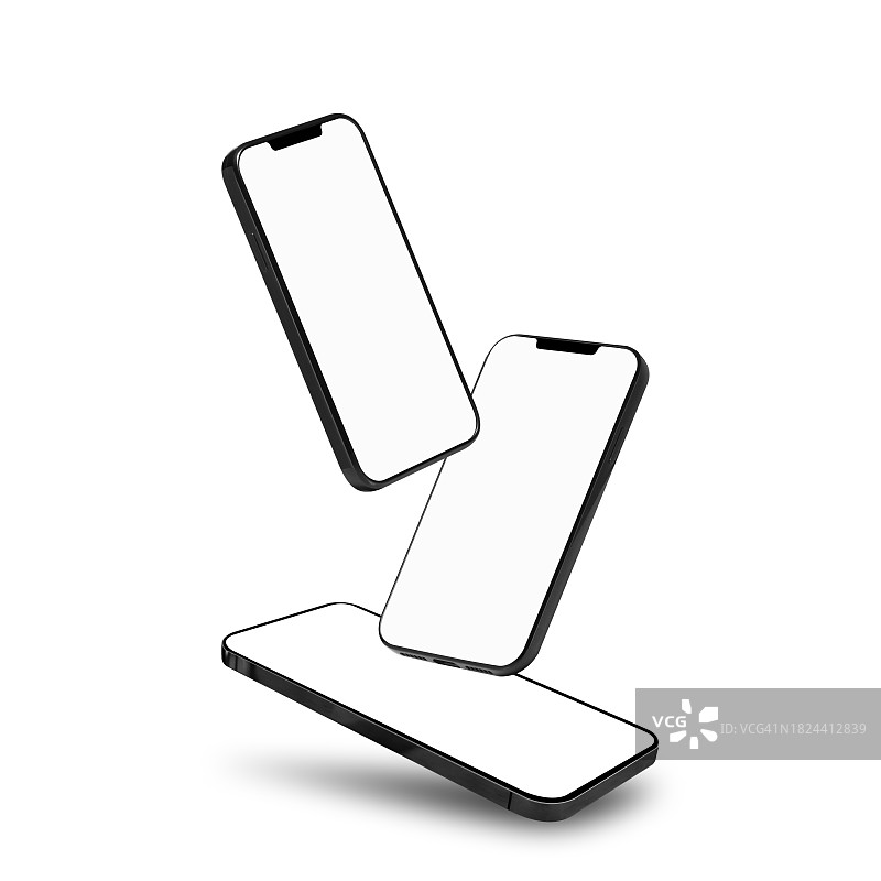 一组智能手机模拟空白屏幕隔离在白色背景上图片素材