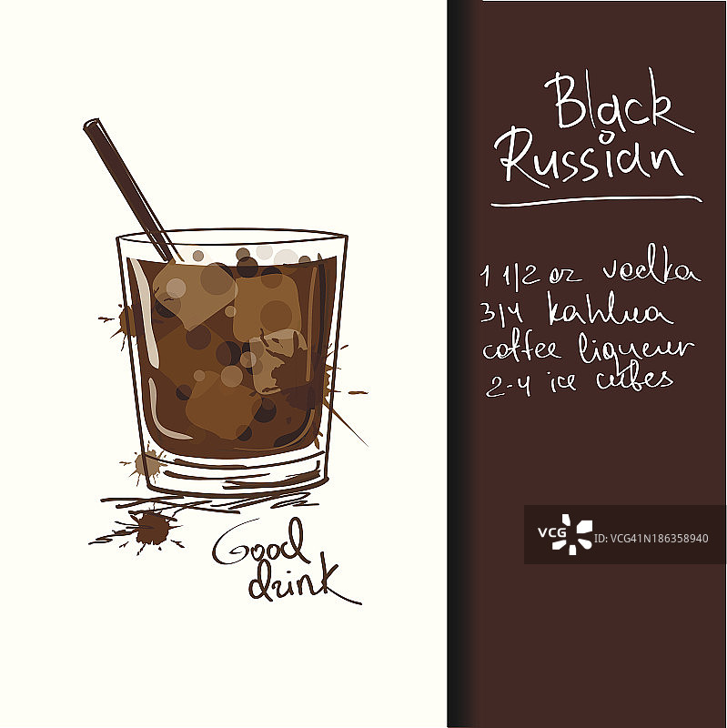 插图与黑色俄罗斯鸡尾酒图片素材