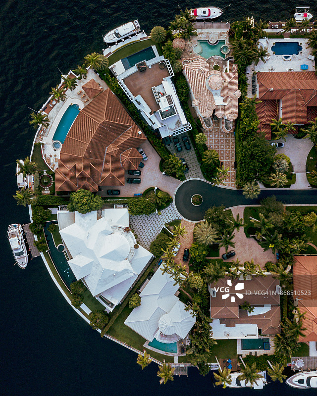 鸟瞰图中的房屋，黄金海滩，佛罗里达州，美国，美国图片素材