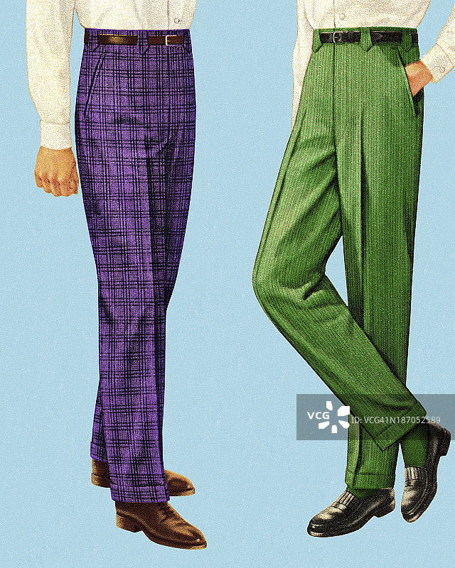 穿紫色和绿色裤子的男人图片素材