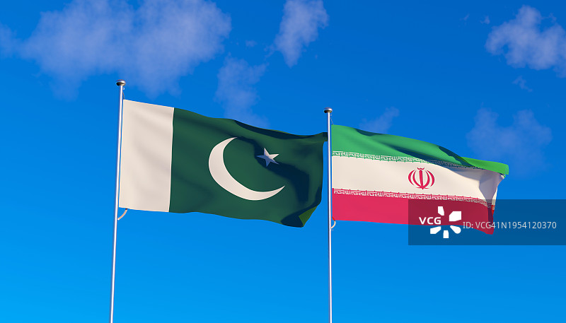 蓝色背景的巴基斯坦伊朗国旗图片素材