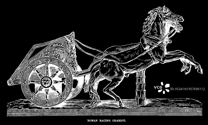 古罗马赛车的旧雕刻插图图片素材