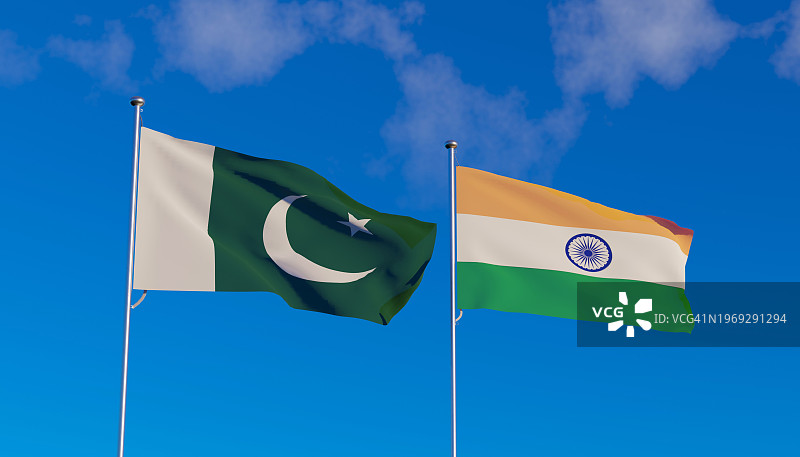 巴基斯坦和印度国旗上有关系概念图片素材