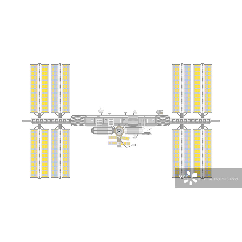 国际空间站，飞船的俯视图和黄色面板图片素材