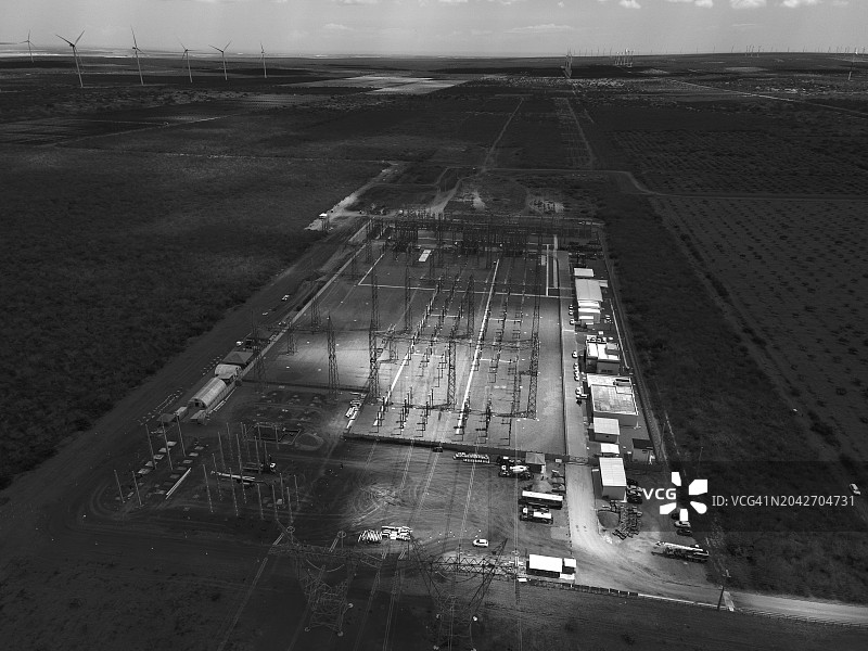 黑色和白色-无人机的观点电厂，风力涡轮机农场，里奥格兰德做北，巴西图片素材