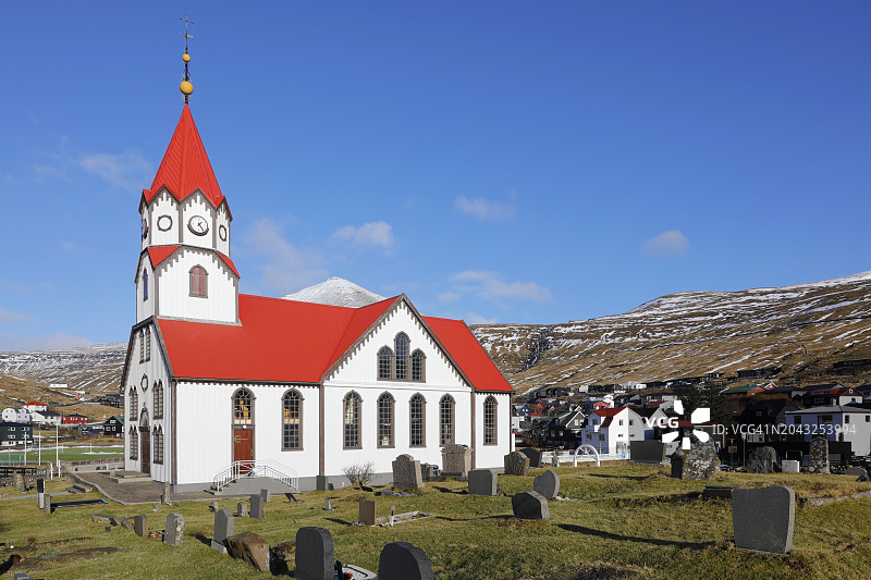 法罗群岛的桑达瓦古尔教堂。图片素材