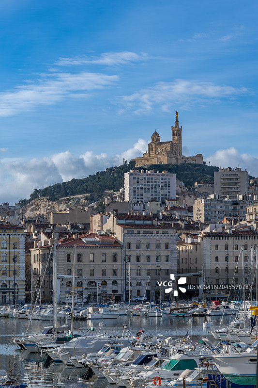 Vieux Port和Notre Dame de la Garde, Marseille图片素材