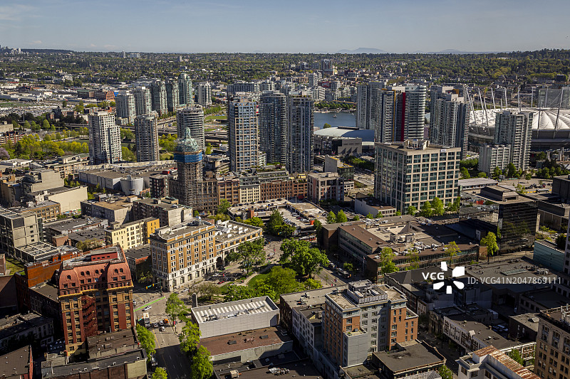 加拿大，不列颠哥伦比亚省，温哥华，空中城市景观，各种摩天大楼和住宅建筑图片素材