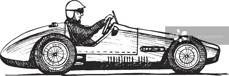 一个男人坐在一辆旧跑车里的草图图片素材