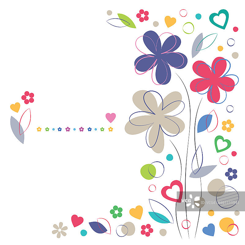 一张有彩色鲜花和心形图案的贺卡图片素材