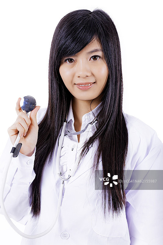 亚洲医学医生女人，特写肖像上的白色背景图片素材