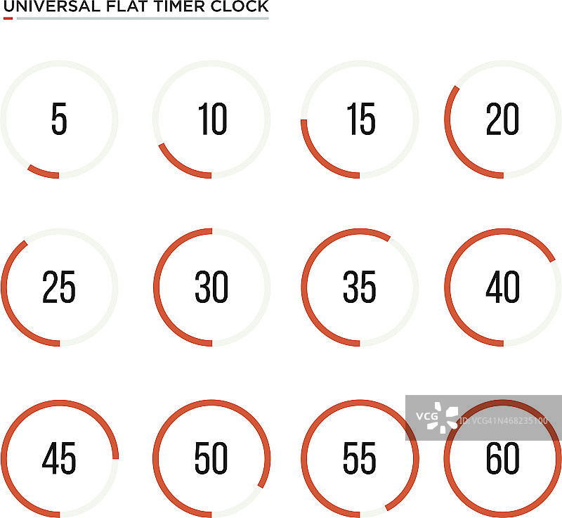 一组简单的计时器显示时间在5秒间隔图片素材