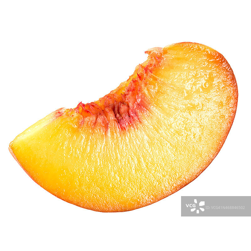 桃子。白色的孤立的水果片。图片素材