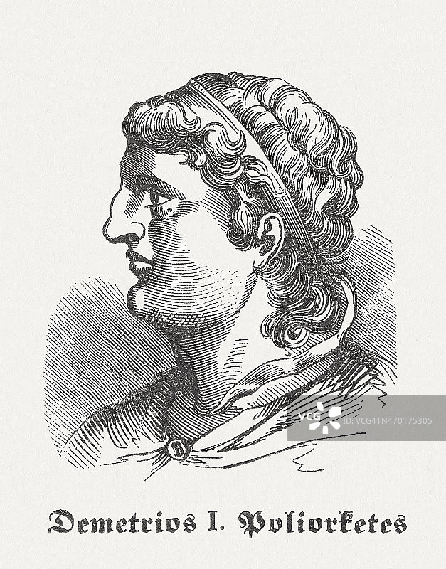 马其顿的狄米特留斯一世(公元前337-283年)，木刻，1864年出版图片素材