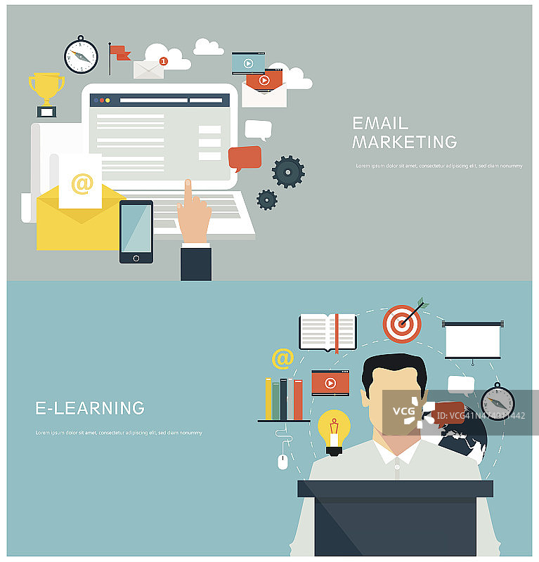 电子邮件营销和电子学习的平面设计概念图片素材