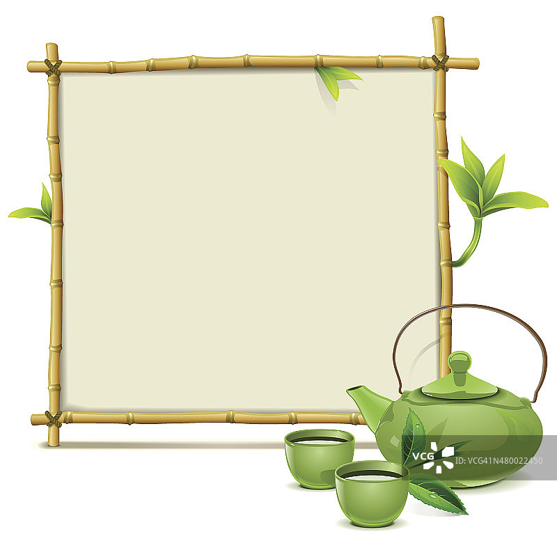 矢量竹框架与绿茶图片素材