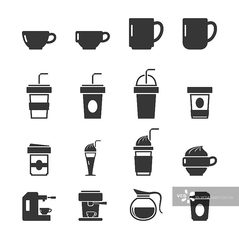 咖啡图标在白色背景，矢量EPS10。图片素材