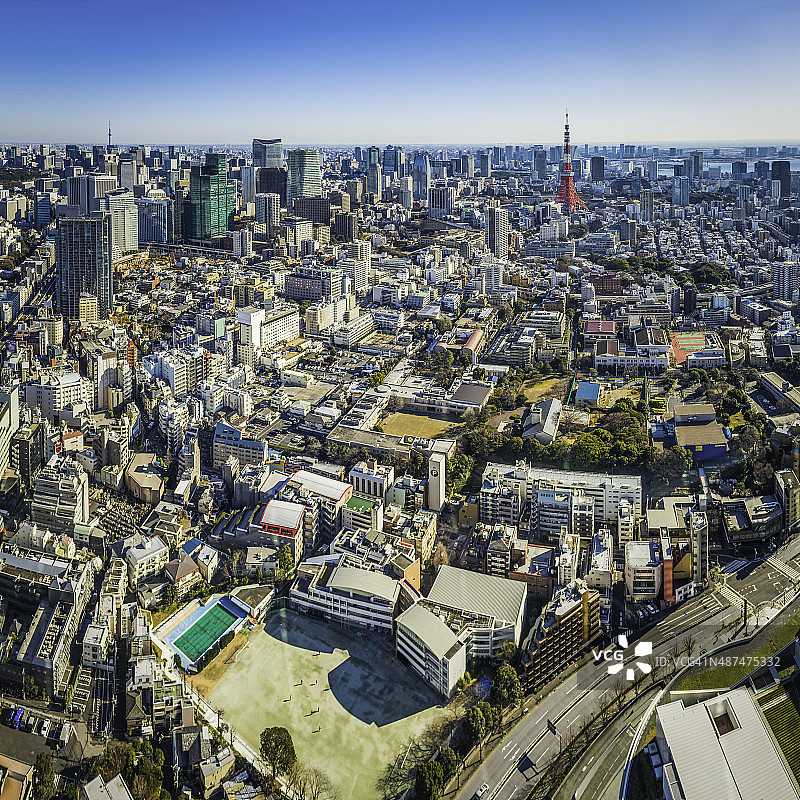 东京鸟瞰图拥挤的城市景观摩天大楼东京塔日本图片素材
