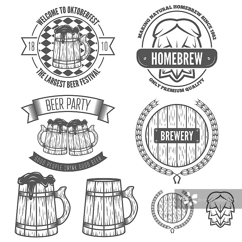 一套复古徽章，标志或标志类型的啤酒元素图片素材