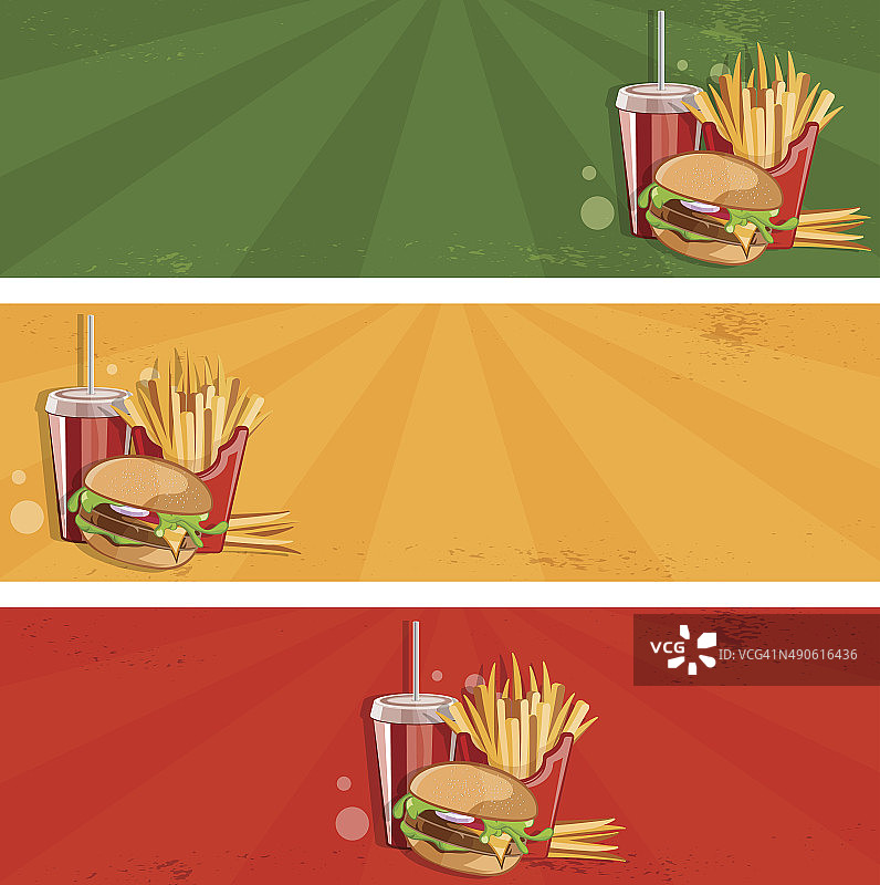 快餐矢量横幅汉堡，薯条和可乐图片素材
