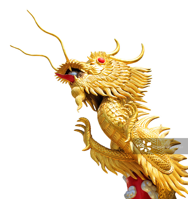巨大的金色中国龙在孤立的白色背景上图片素材