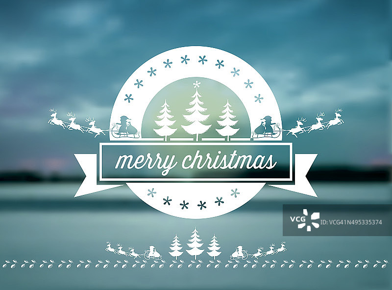 向量圣诞夜线装饰在蓝色模糊的冬天背景图片素材