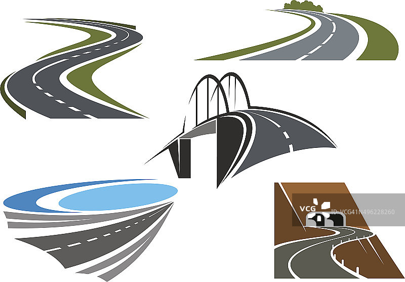 公路桥、农村公路和公路隧道图片素材