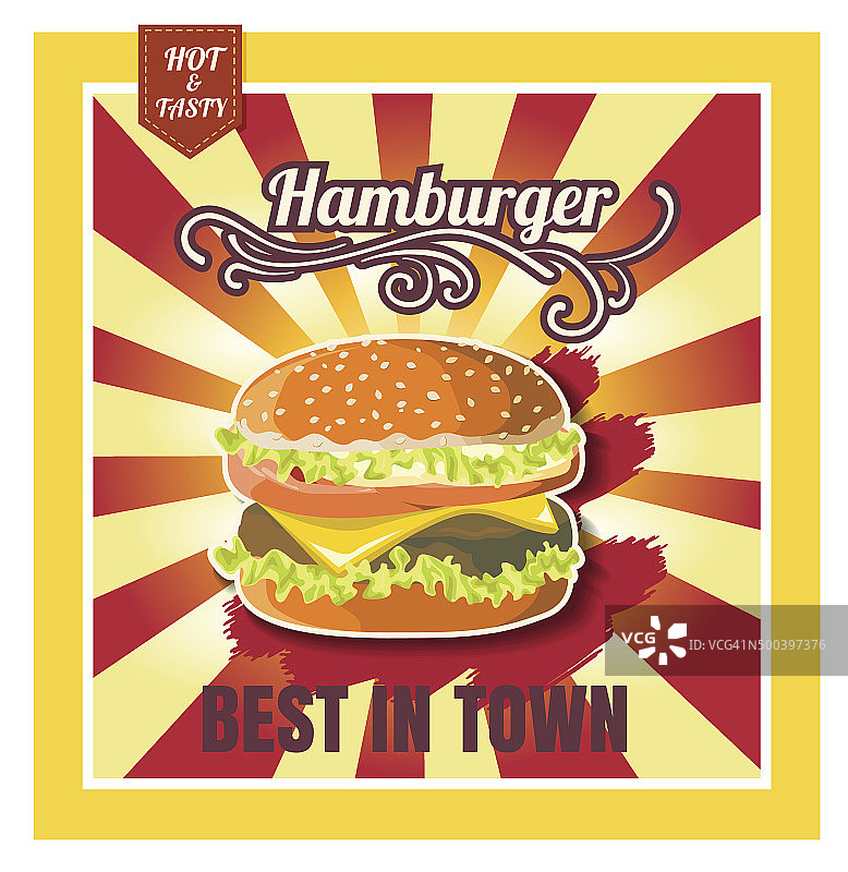 餐厅快餐菜单汉堡在美丽的背景矢量图片素材