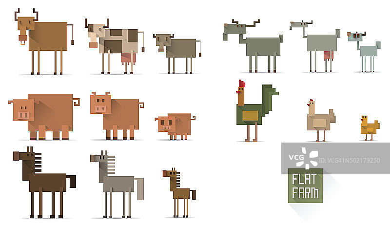 一组农场动物的平面风格图片素材