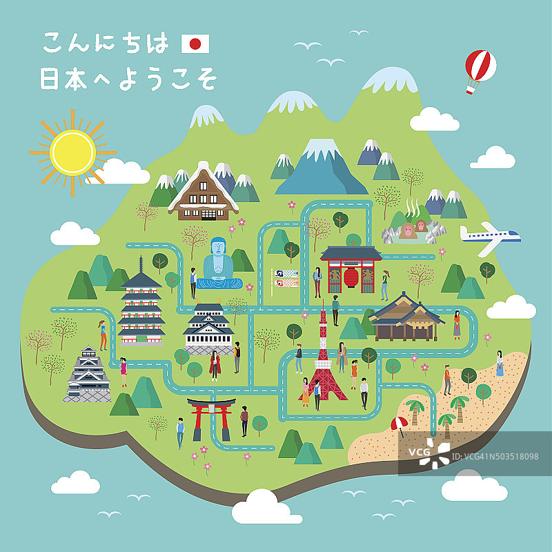 可爱的日本行走地图图片素材