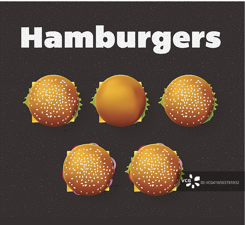 俯视图说明汉堡包。现实的向量集。图片素材