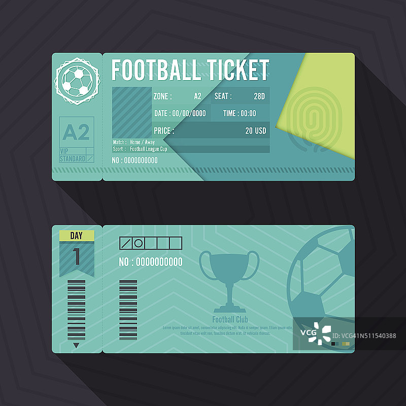 足球门票材料设计。矢量插图。图片素材