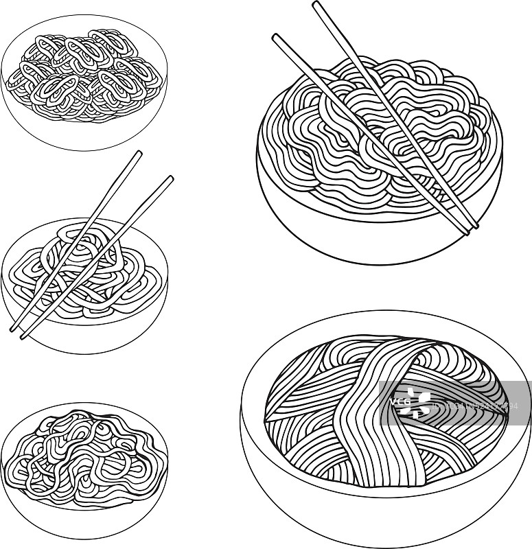 手绘面条集亚洲美食图片素材