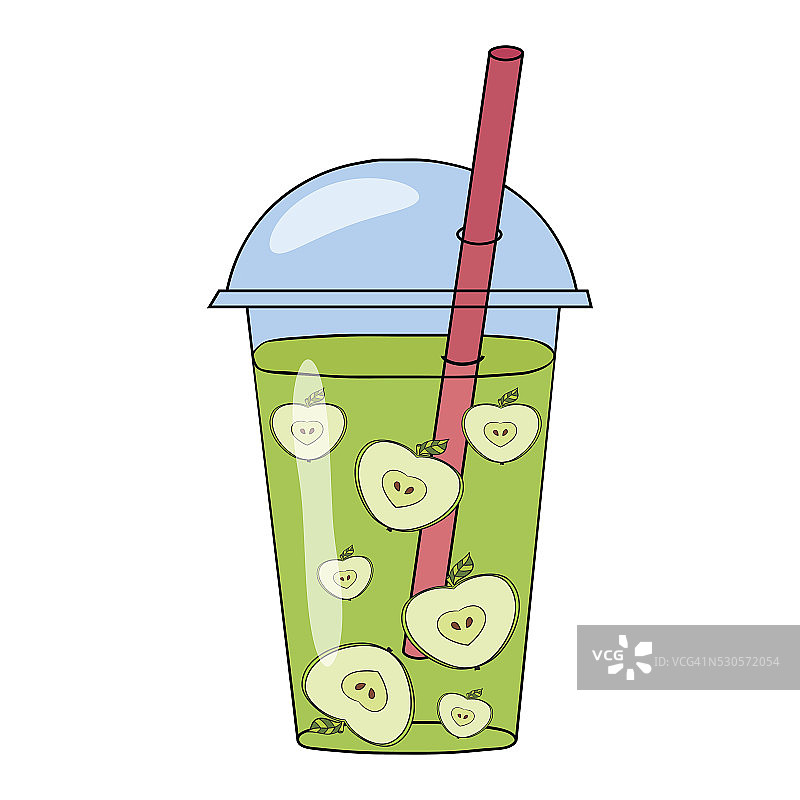 矢量手绘插图的苹果冰沙在一个杯子图片素材