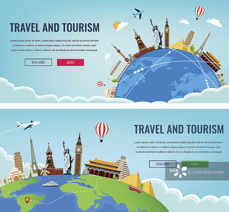 旅游作文与著名的世界地标。旅行和旅游。图片素材