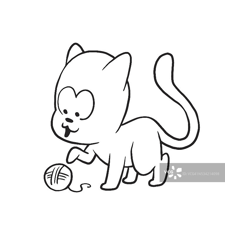 可爱的小猫玩着毛线球，黑白风格图片素材