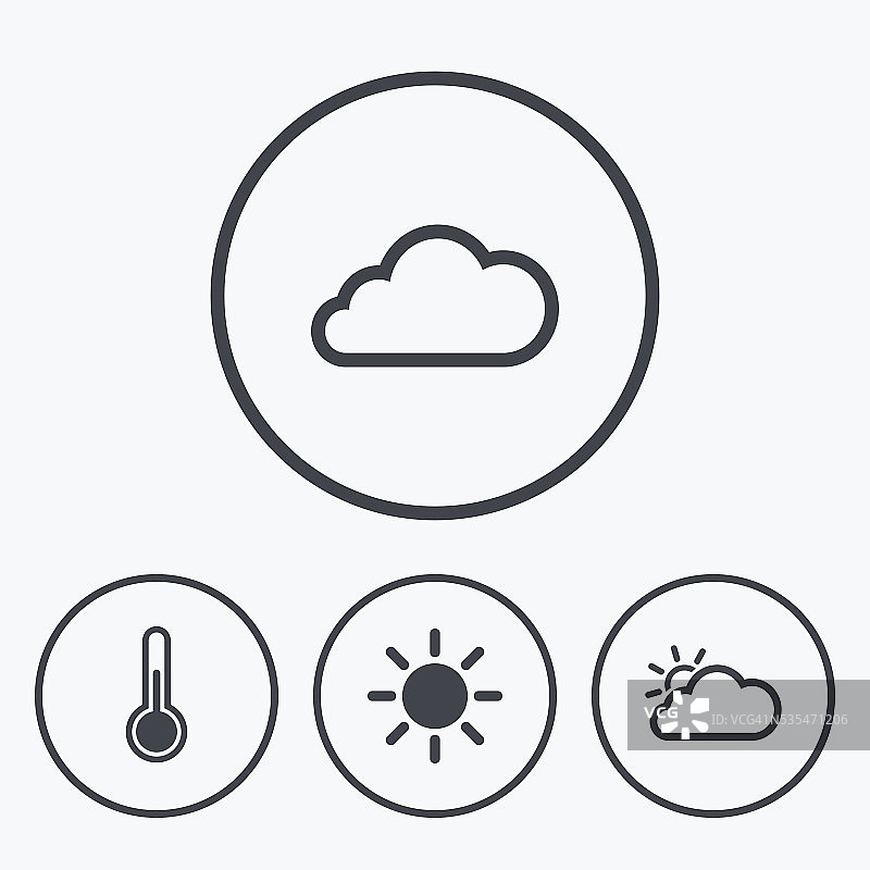 天气图标。云计算和太阳。温度的符号图片素材