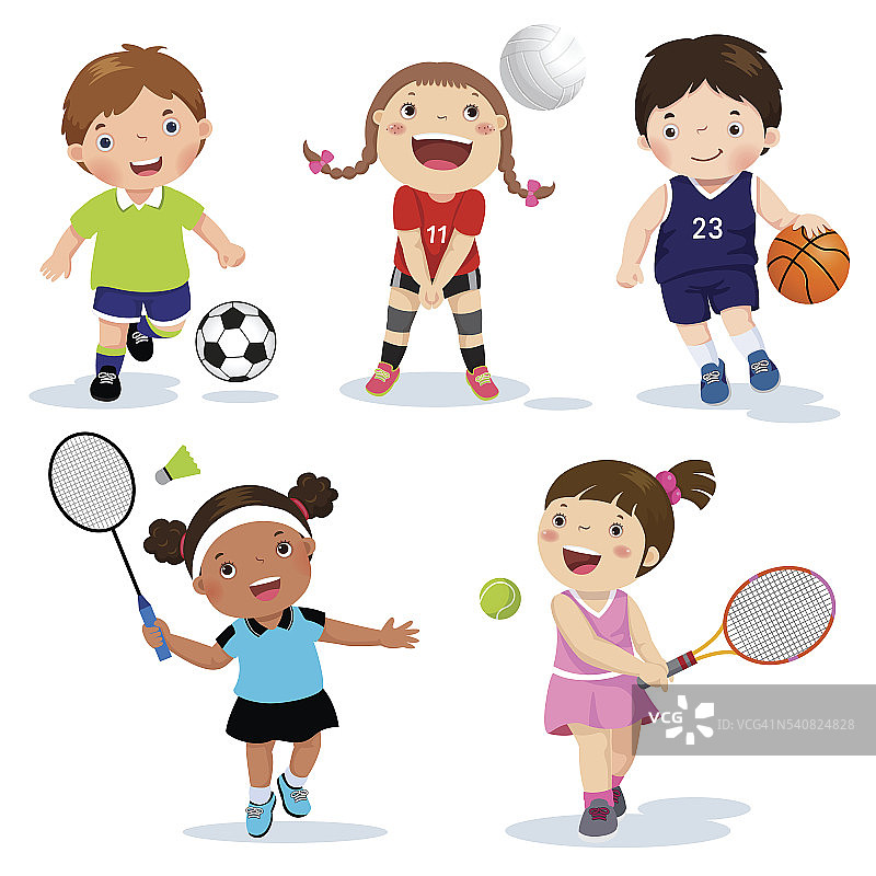 矢量插图的各种运动的孩子在一个白色的背景图片素材