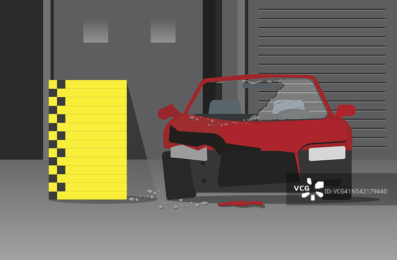 撞车矢量图上的黑暗车库，碰撞测试概念图片素材